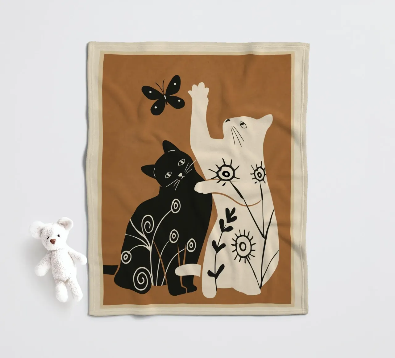Abstract Floral Cats coperta in pile da Flow Line