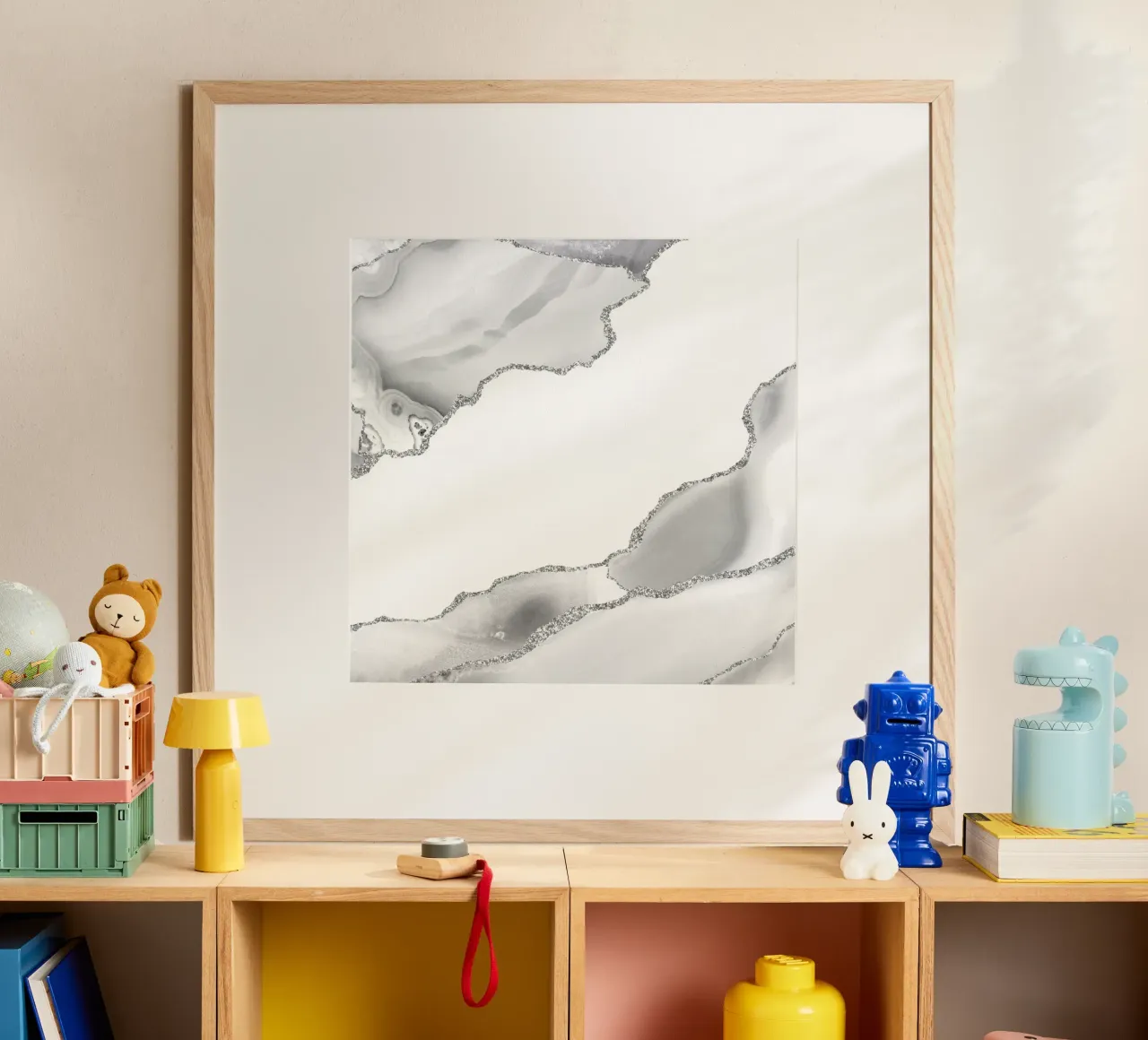 Agata bianca e argento Texture 07 poster con telaio in legno da Gemstone Textures