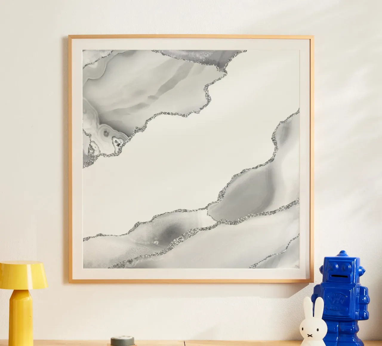 Agata bianca e argento Texture 07 poster con telaio in legno da Gemstone Textures