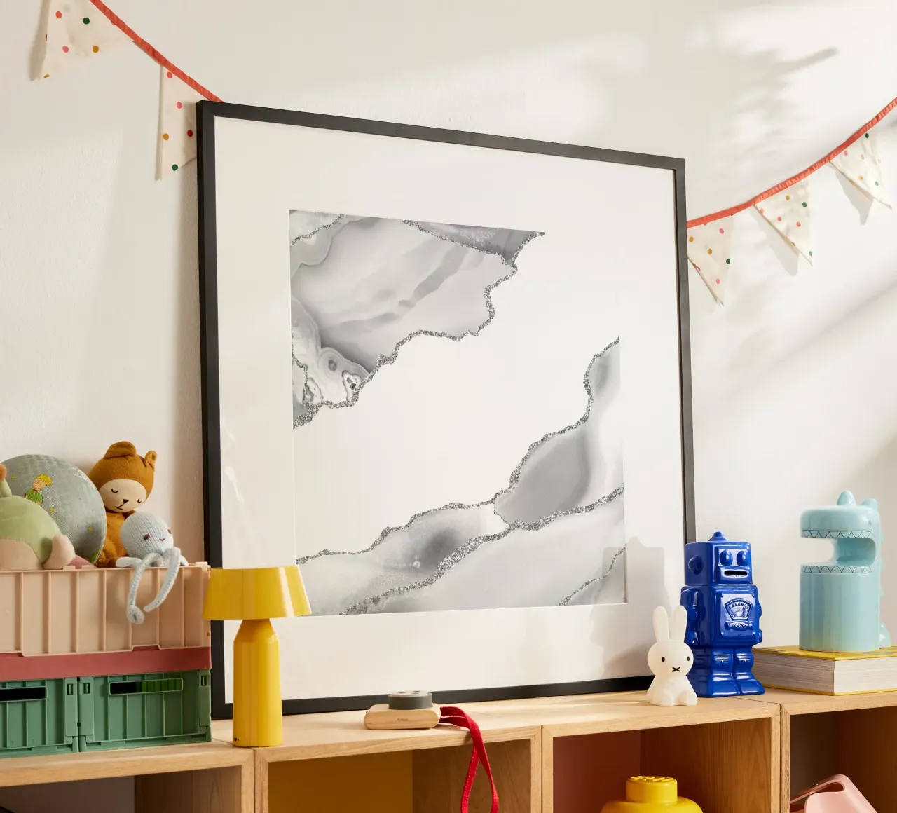 Agata bianca e argento Texture 07 poster con telaio in legno da Gemstone Textures