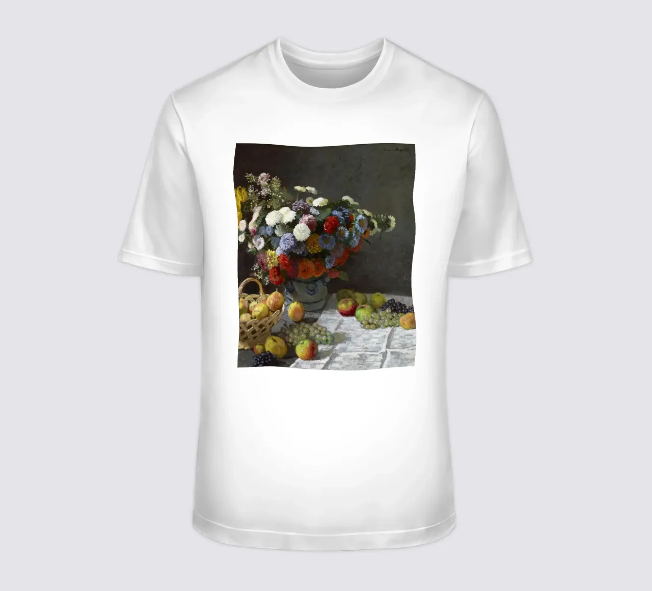 Natura morta con fiori e frutta (1869) di Claude Monet. t-shirt da Monet Art Prints