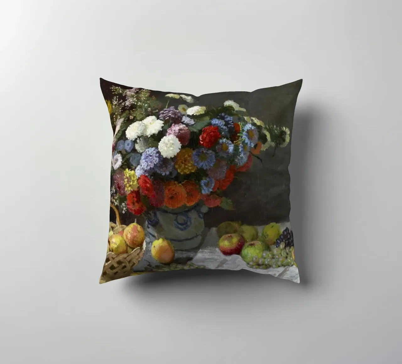 Natura morta con fiori e frutta (1869) di Claude Monet. cuscino da Monet Art Prints
