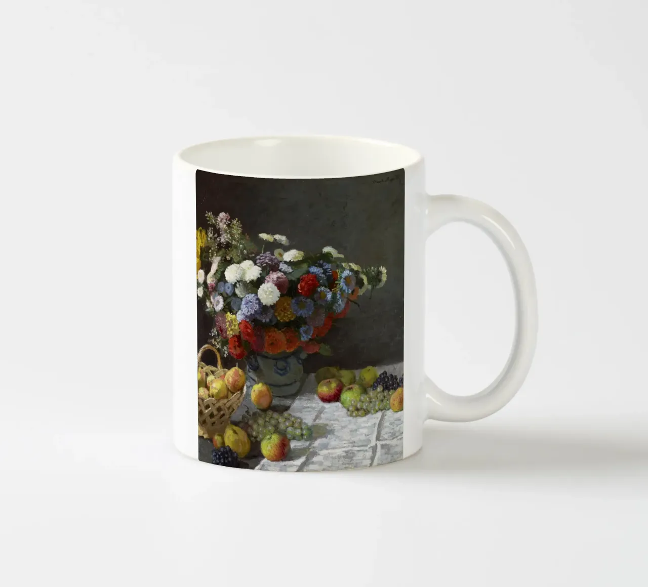 Natura morta con fiori e frutta (1869) di Claude Monet. tazza in ceramica da Monet Art Prints