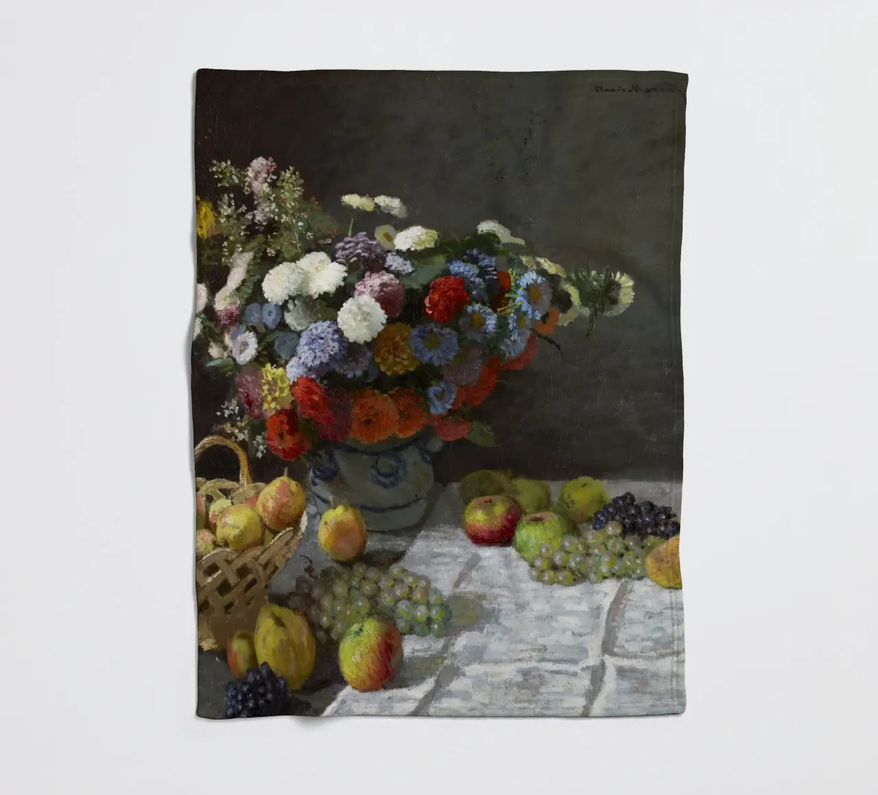 Natura morta con fiori e frutta (1869) di Claude Monet. coperta in pile da Monet Art Prints