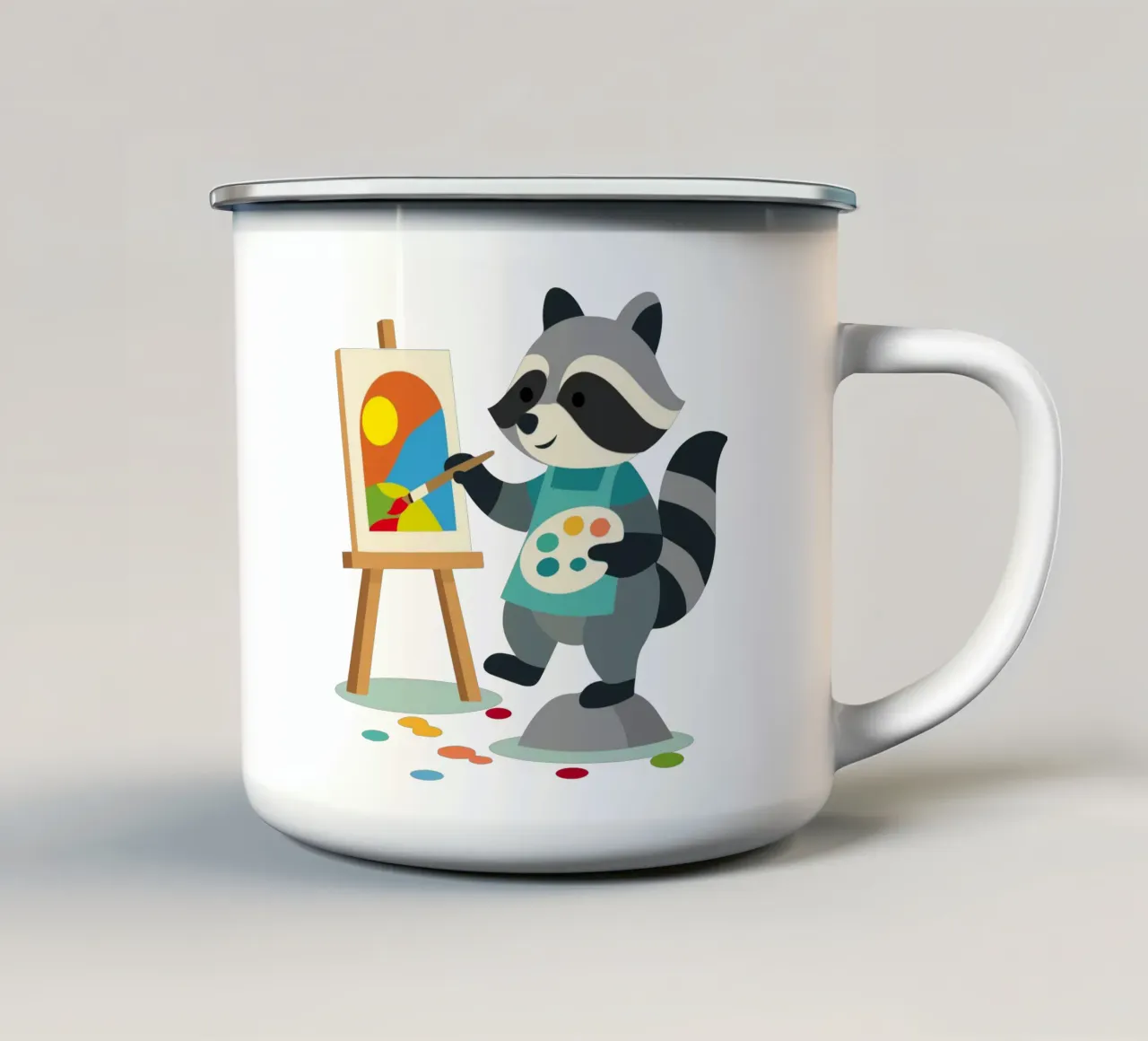 Procione creativo con tavolozza di colori - motivo colorato per bambini tazza in smalto da namosh