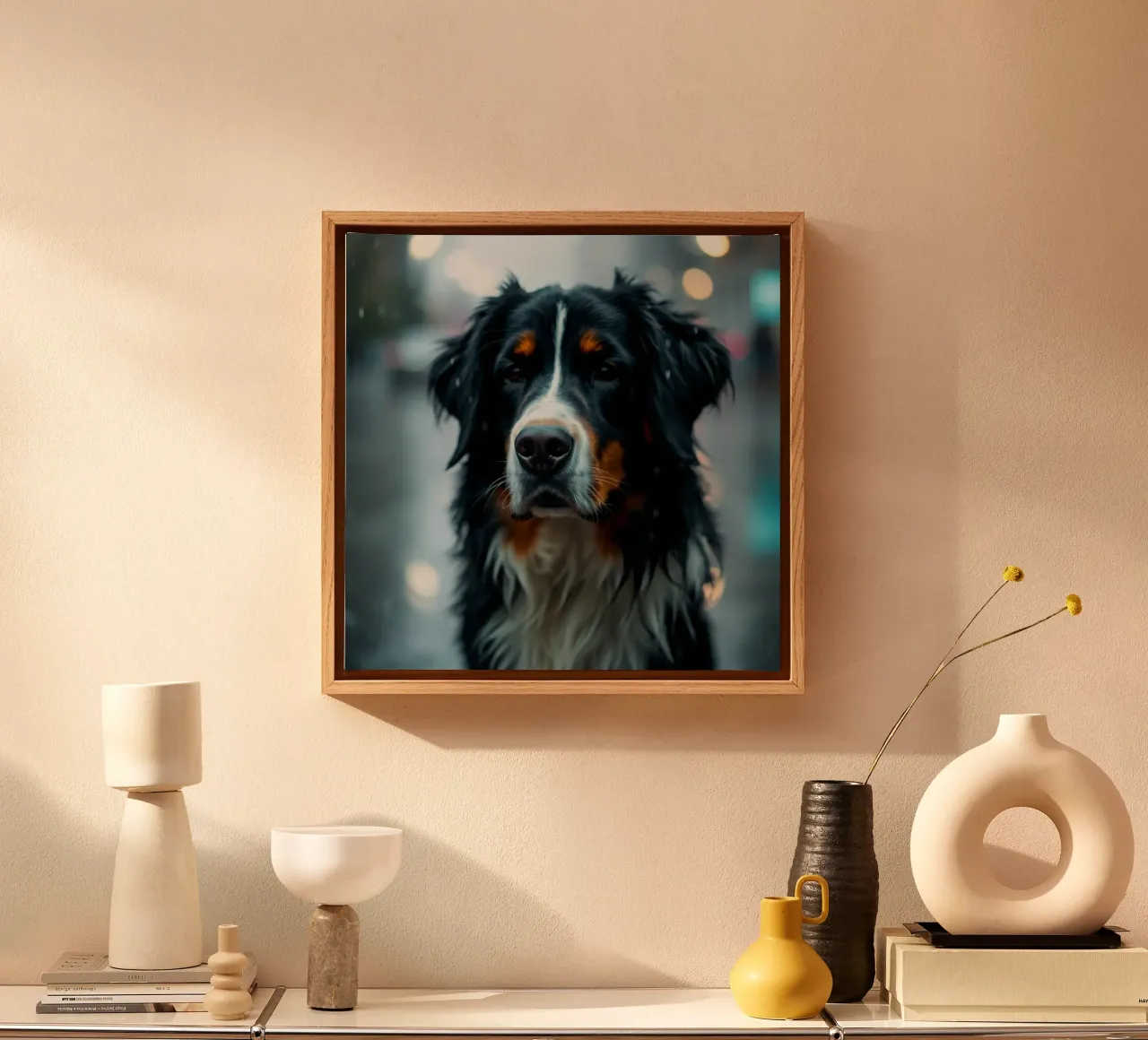 Beautiful Bernese Mountain Dog #171 canvas with Floater frame by Yumis.Beargang.and.Me