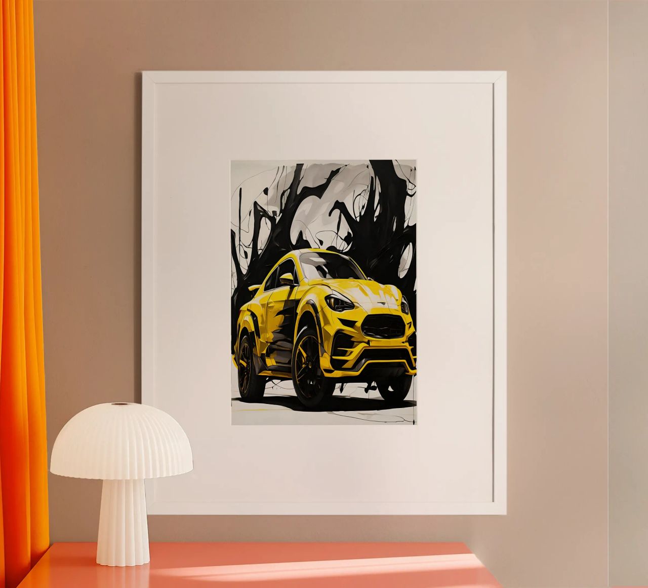 Ford Gt Modern SUV in Motion Yellow Ink Splash Car Poster poster de Cold Wild