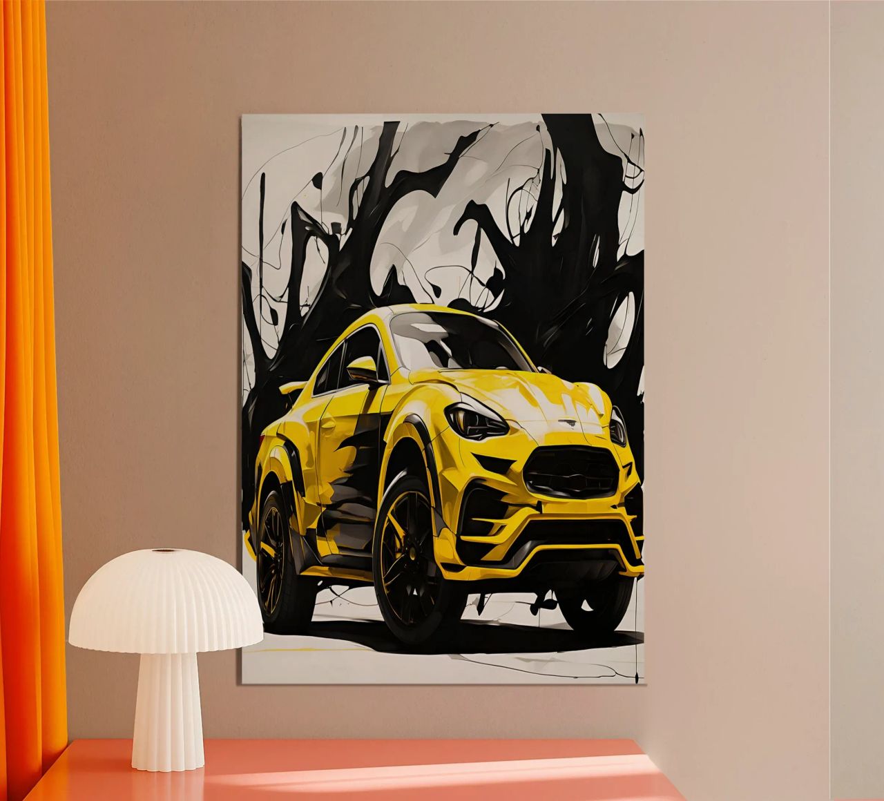 Ford Gt Modern SUV in Motion Yellow Ink Splash Car Poster poster de Cold Wild
