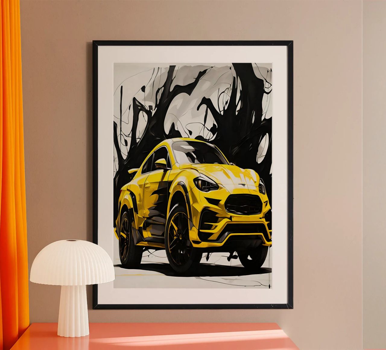 Ford Gt Modern SUV in Motion Yellow Ink Splash Car Poster poster de Cold Wild