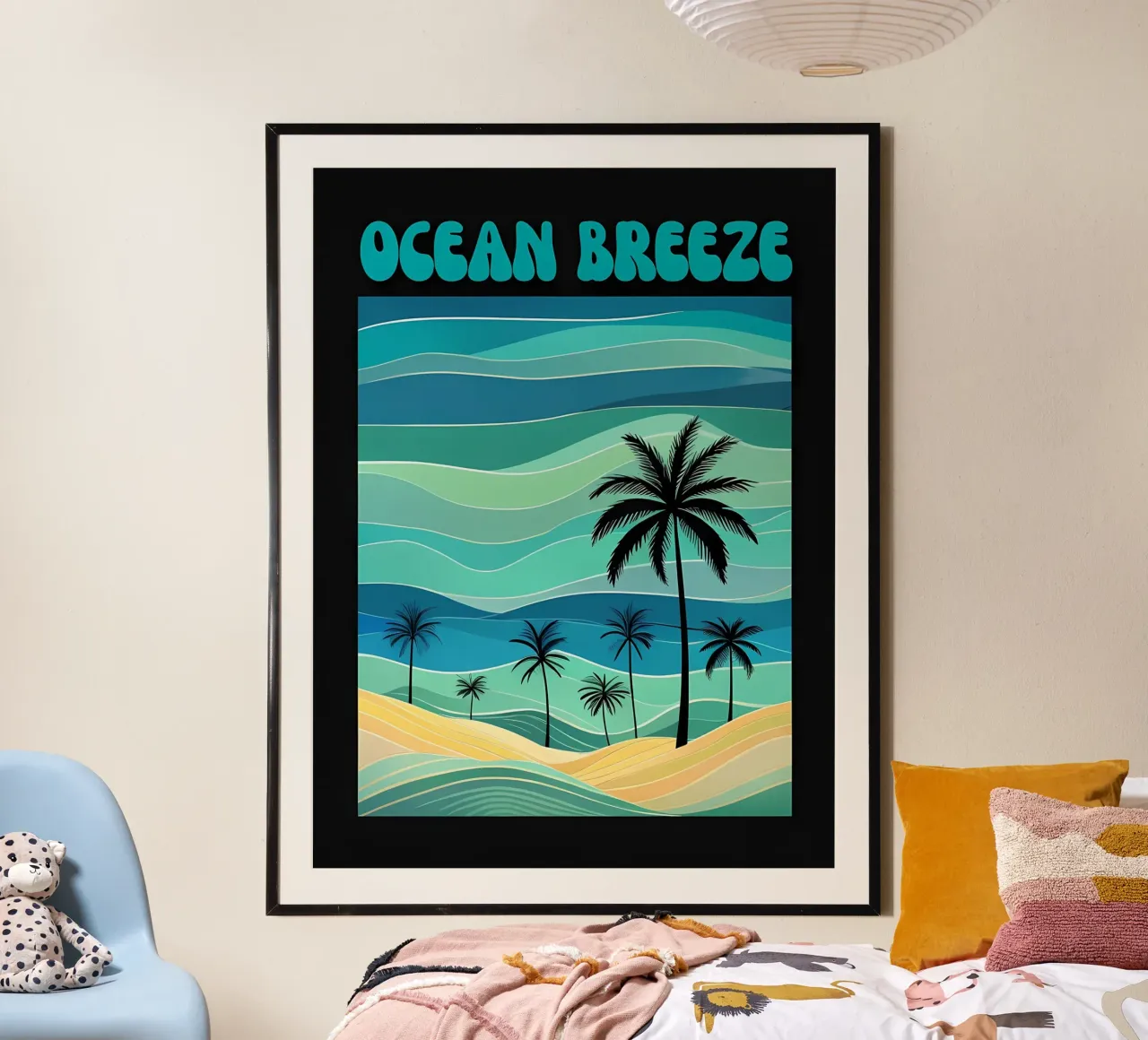 Spiaggia Ocean Breeze Retro poster con telaio in legno da inspirational quote