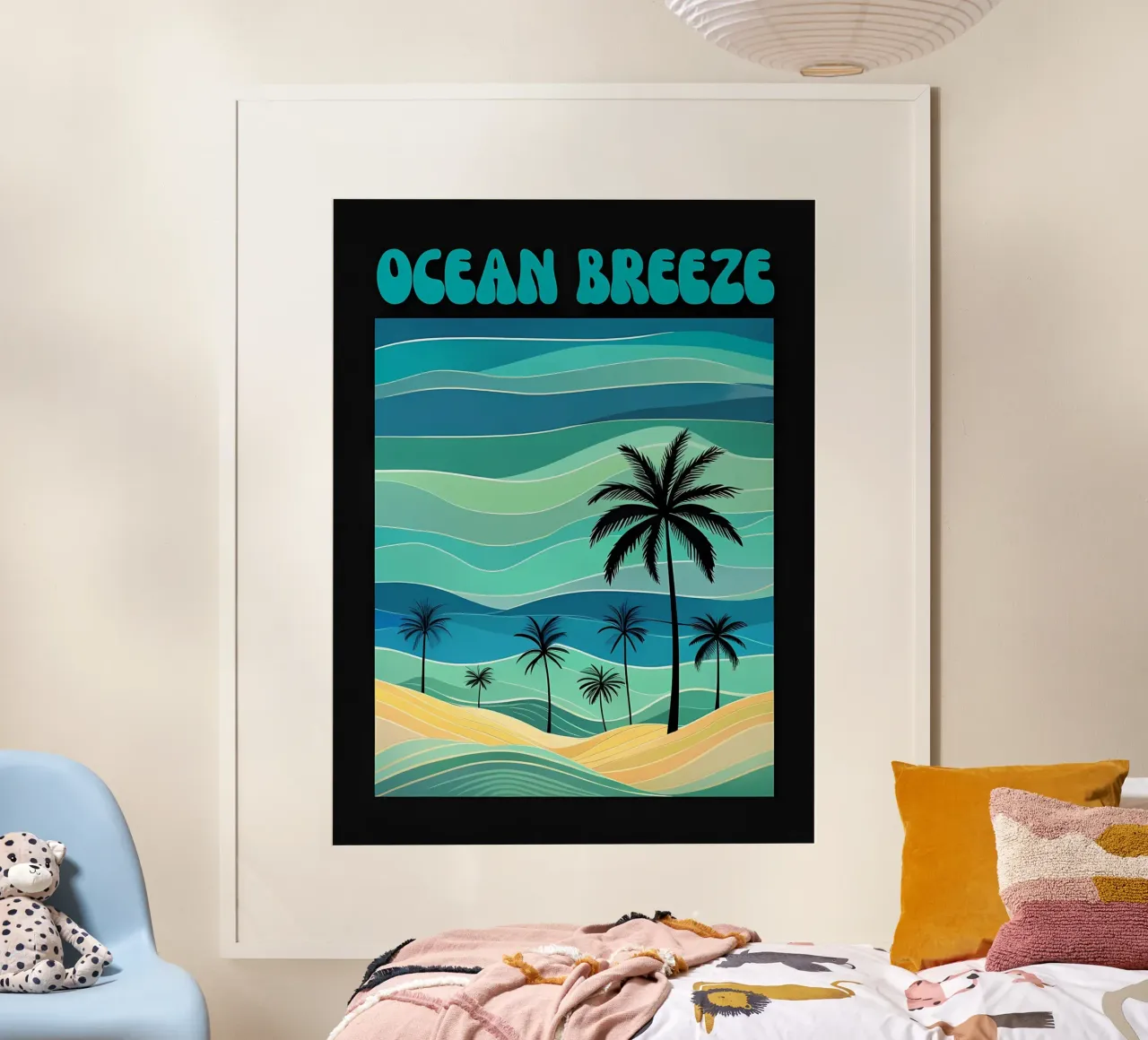 Spiaggia Ocean Breeze Retro poster con telaio in legno da inspirational quote