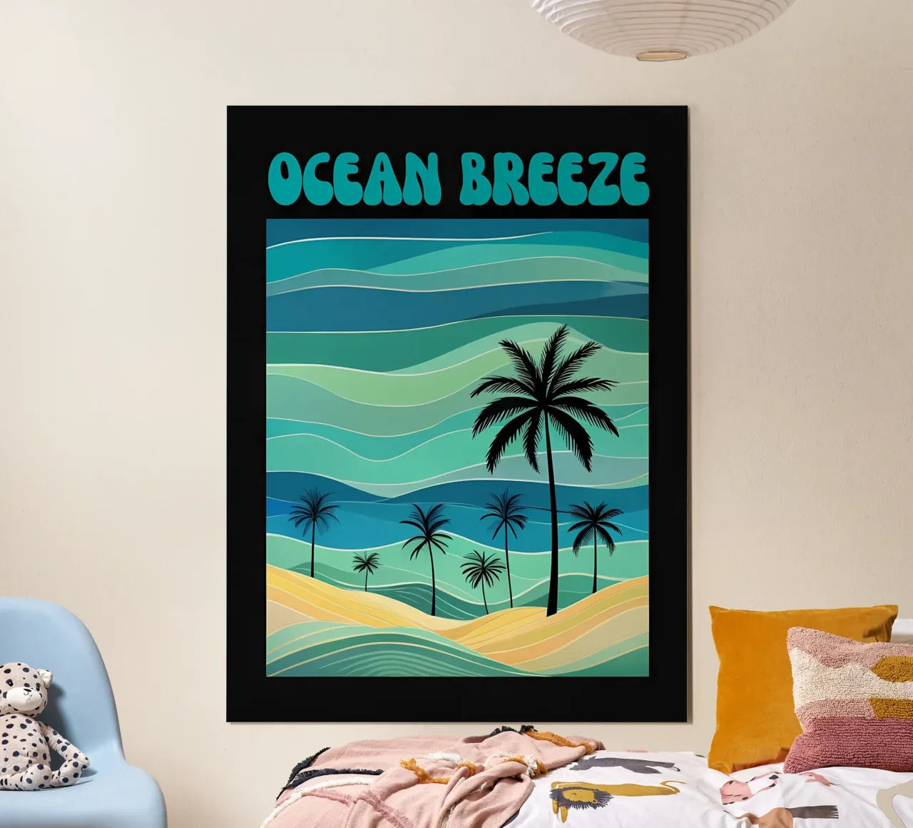 Spiaggia Ocean Breeze Retro poster con telaio in legno da inspirational quote