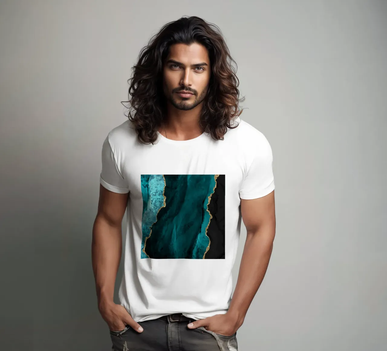 Blaugrün & Gold Achatstruktur 01 T-Shirt von Gemstone Textures