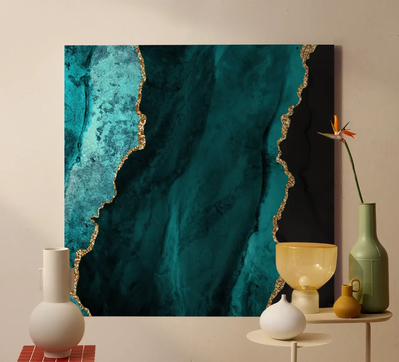 Teal & Gold Agate Texture 01 canvas by Gemstone Textures
