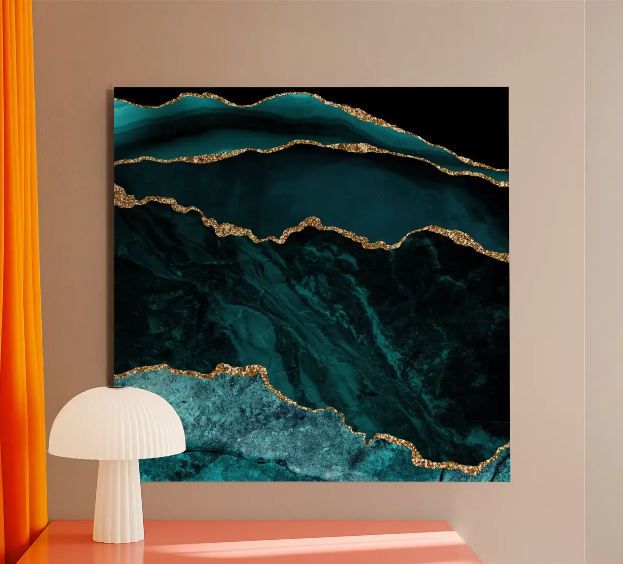 Teal & Gold Agate Texture 02 alu-dibond by Gemstone Textures