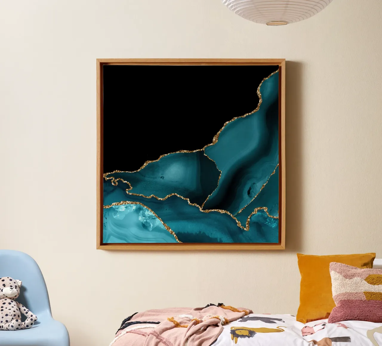 Teal & Gold Agate Texture 03 canvas with Floater frame by Gemstone Textures