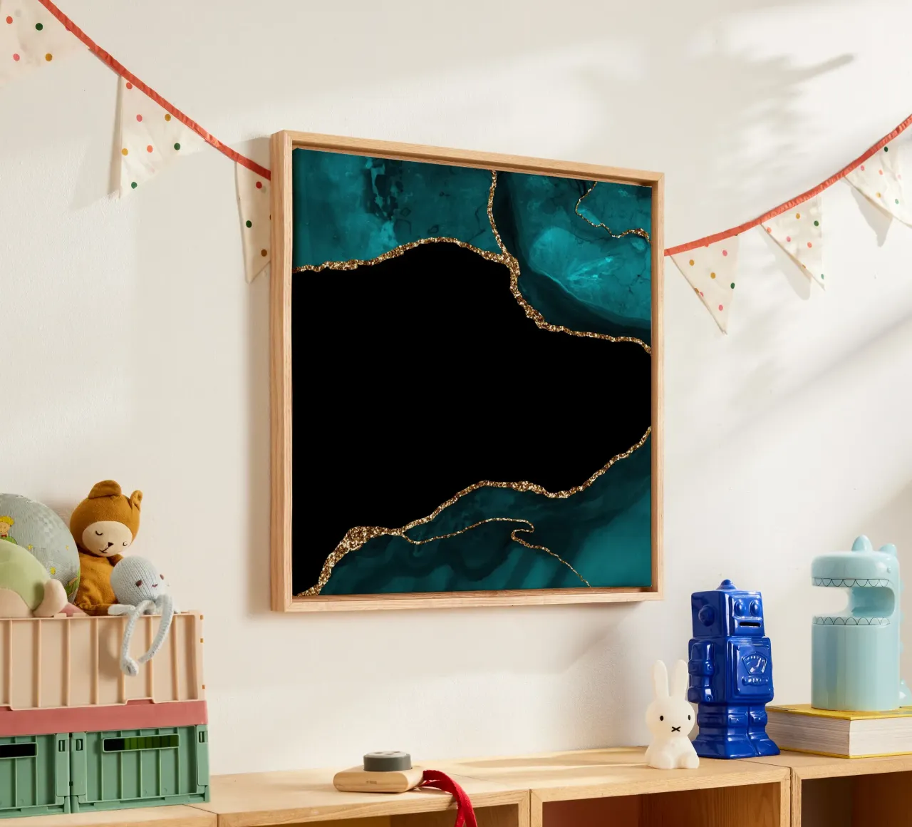 Teal & Gold Agate Texture 04 canvas with Floater frame by Gemstone Textures