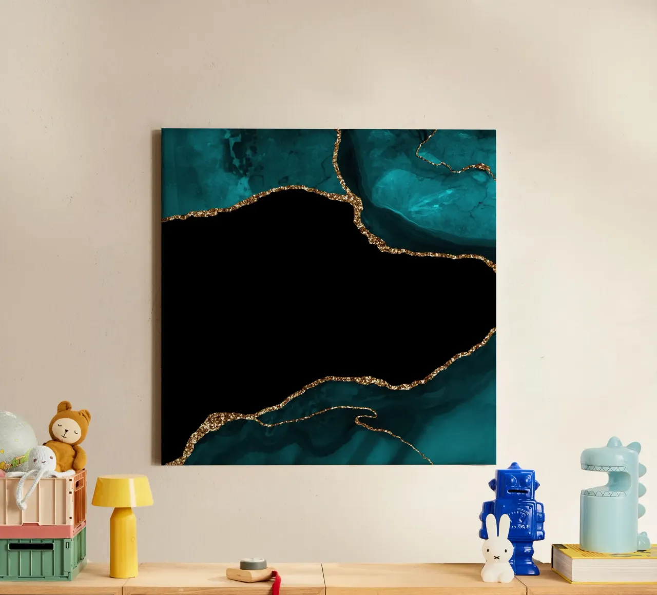Teal & Gold Agate Texture 04 canvas with Floater frame by Gemstone Textures