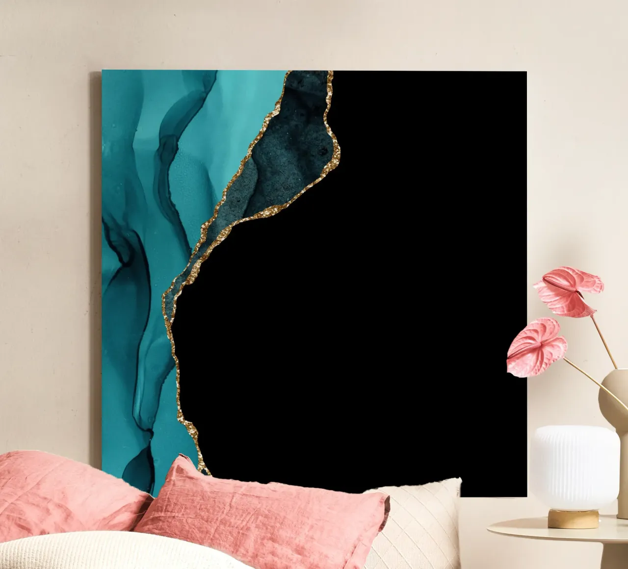 Teal & Gold Agate Texture 09 canvas with Floater frame by Gemstone Textures