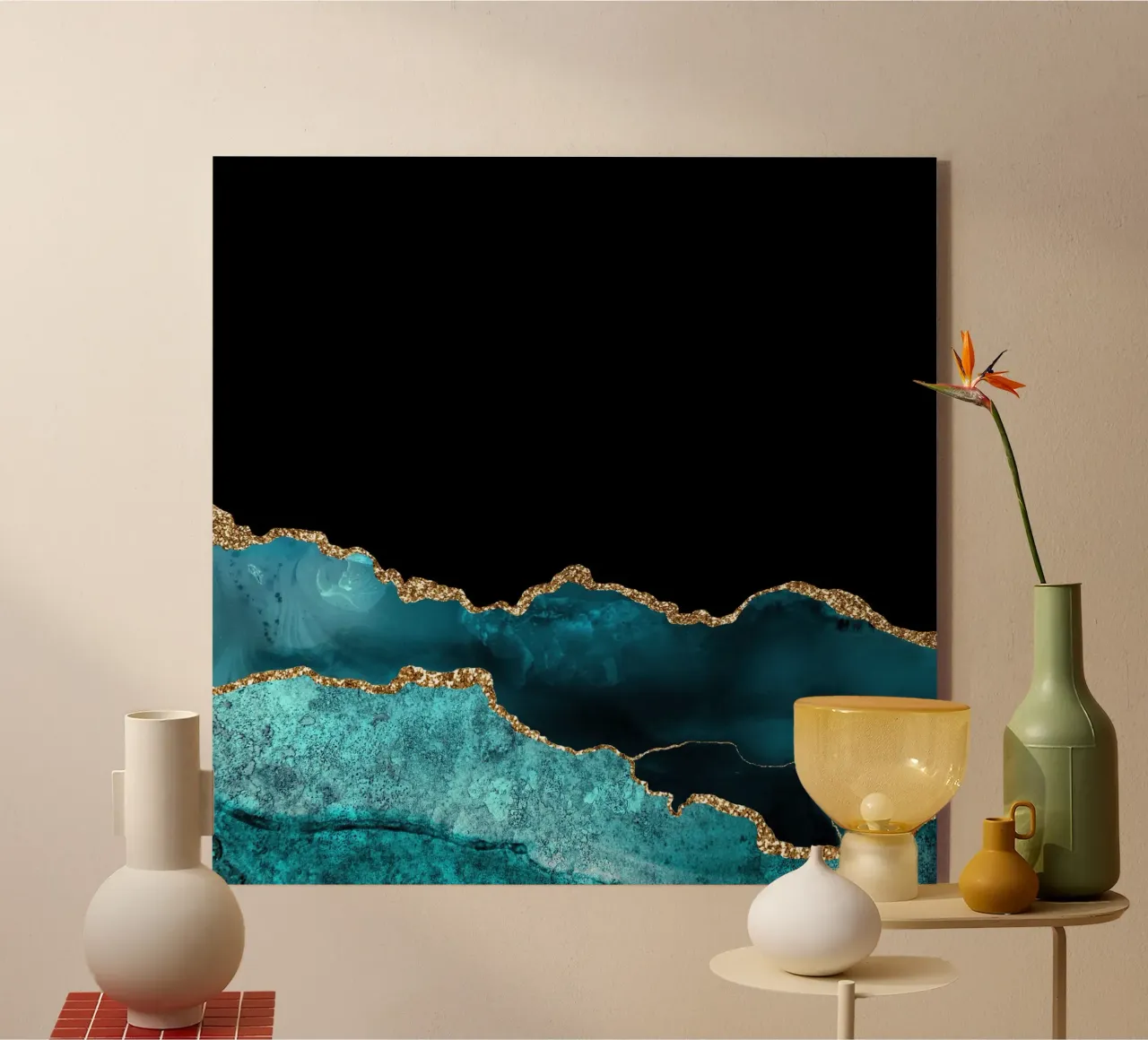 Blaugrün & Gold Achatstruktur 10 Acryl-Glas von Gemstone Textures