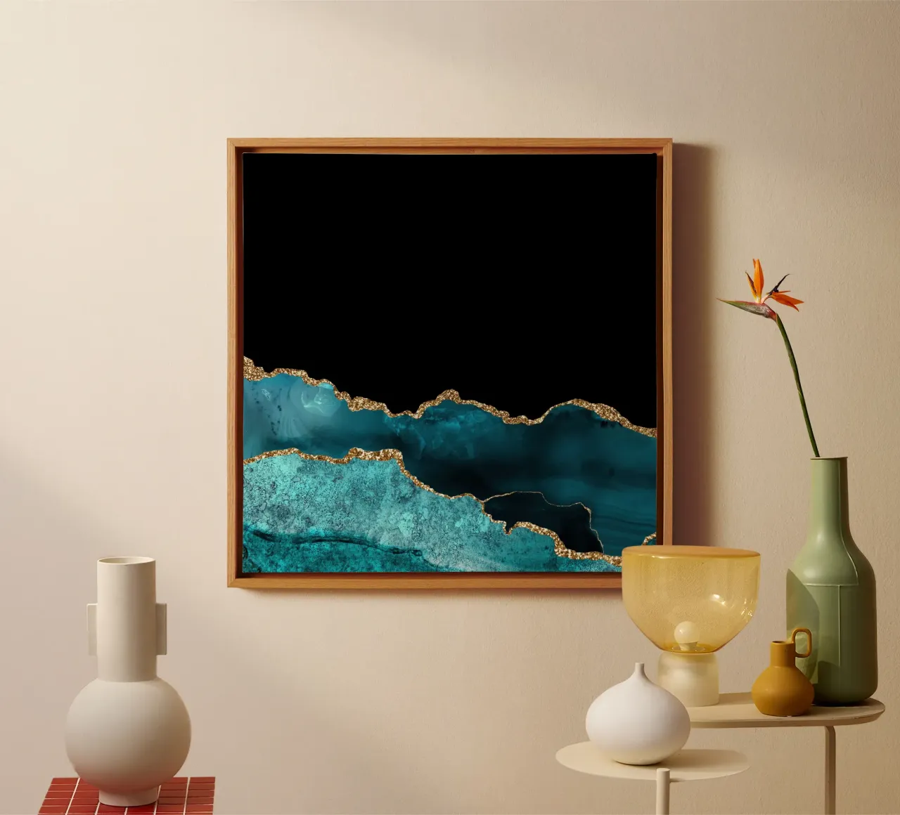 Teal & Gold Agate Texture 10 canvas with Floater frame by Gemstone Textures