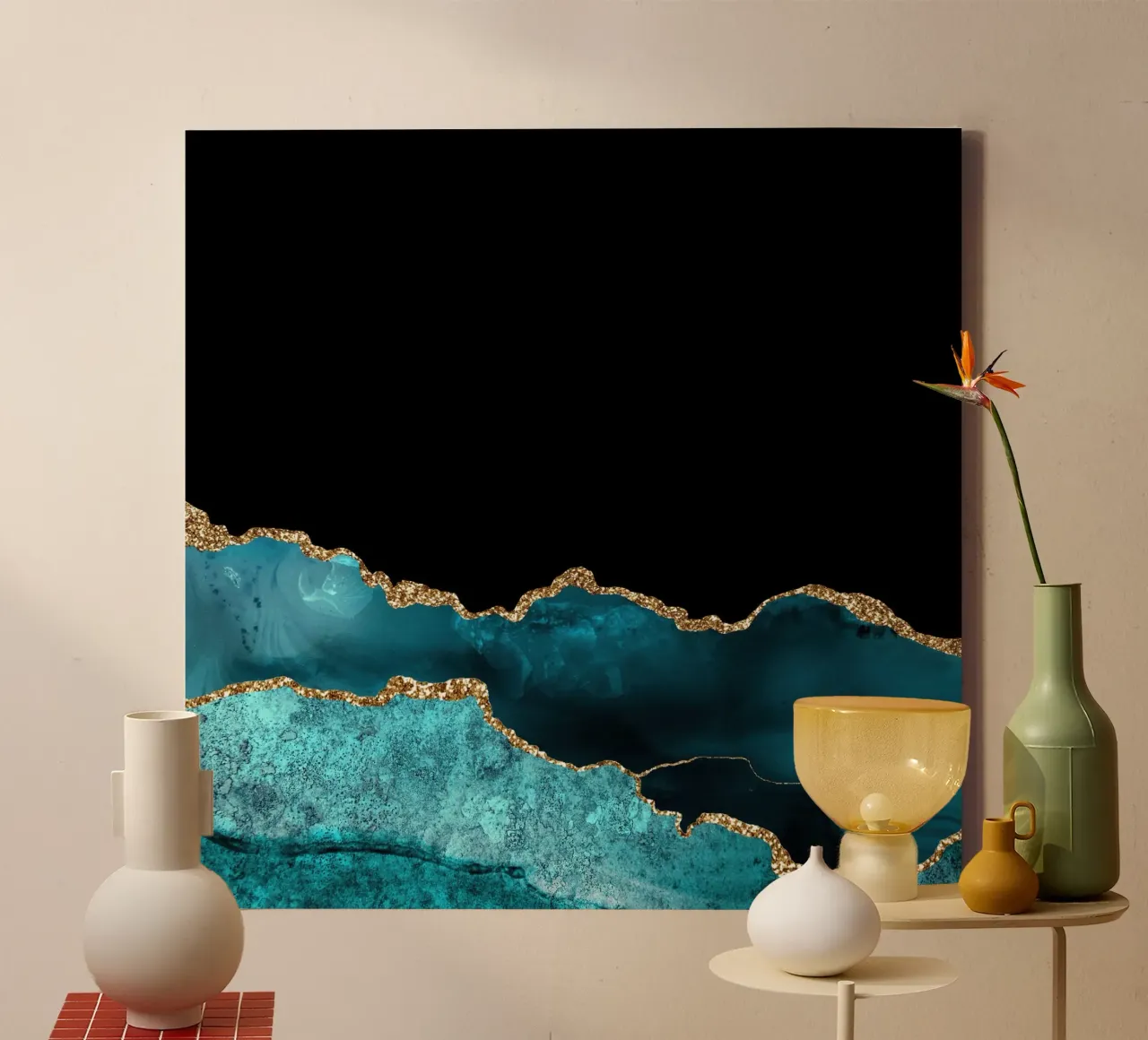 Teal & Gold Agate Texture 10 canvas with Floater frame by Gemstone Textures