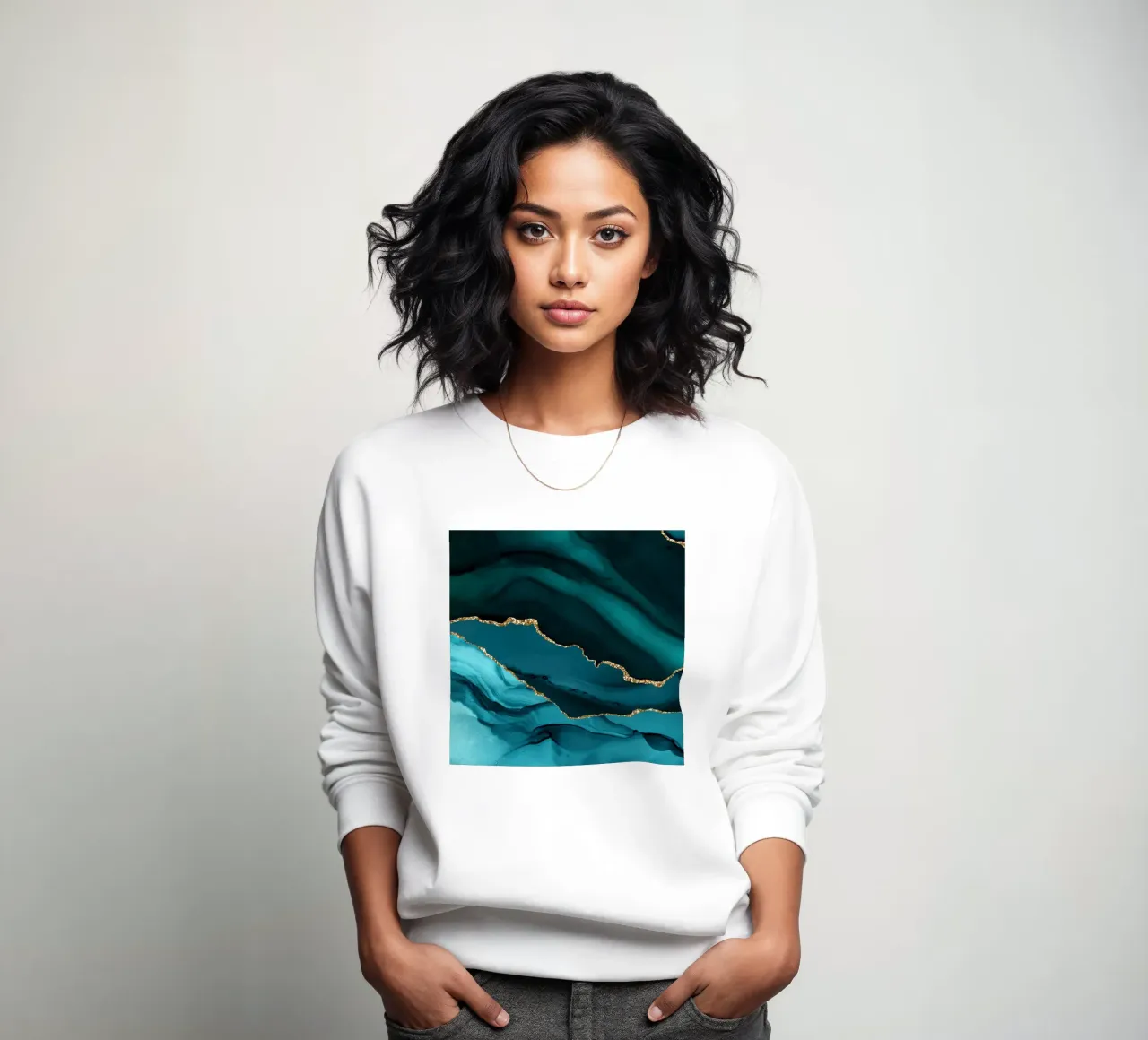 Blaugrün & Gold Achatstruktur 12 Sweatshirt von Gemstone Textures