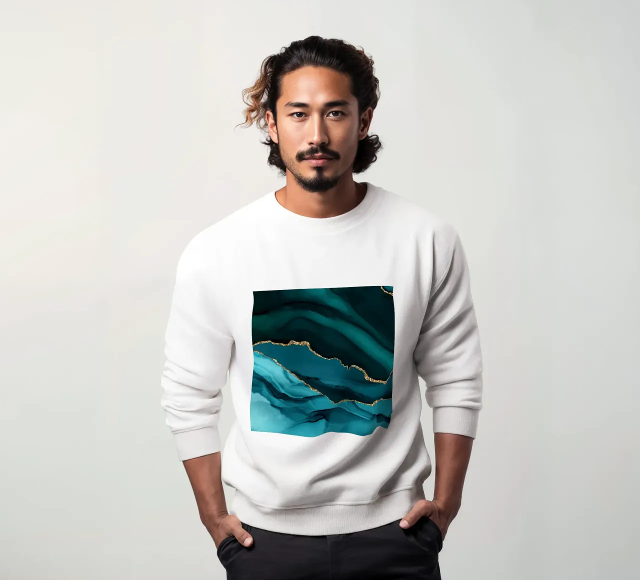 Blaugrün & Gold Achatstruktur 12 Sweatshirt von Gemstone Textures