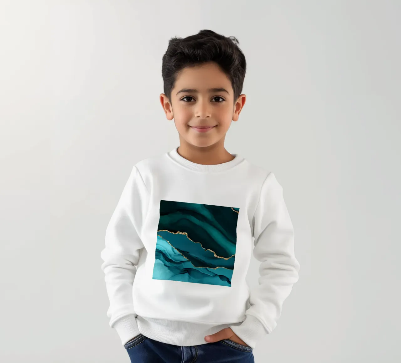 Teal & Gold Agate Texture 12 kids sweatshirt by Gemstone Textures