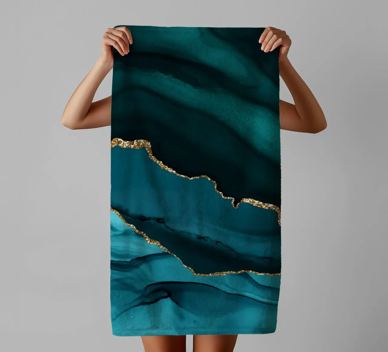 Teal & Gold Agate Texture 12 towel by Gemstone Textures