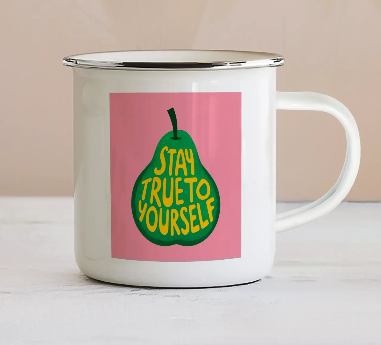 Blijf Peer emaille mok van inspirational quote