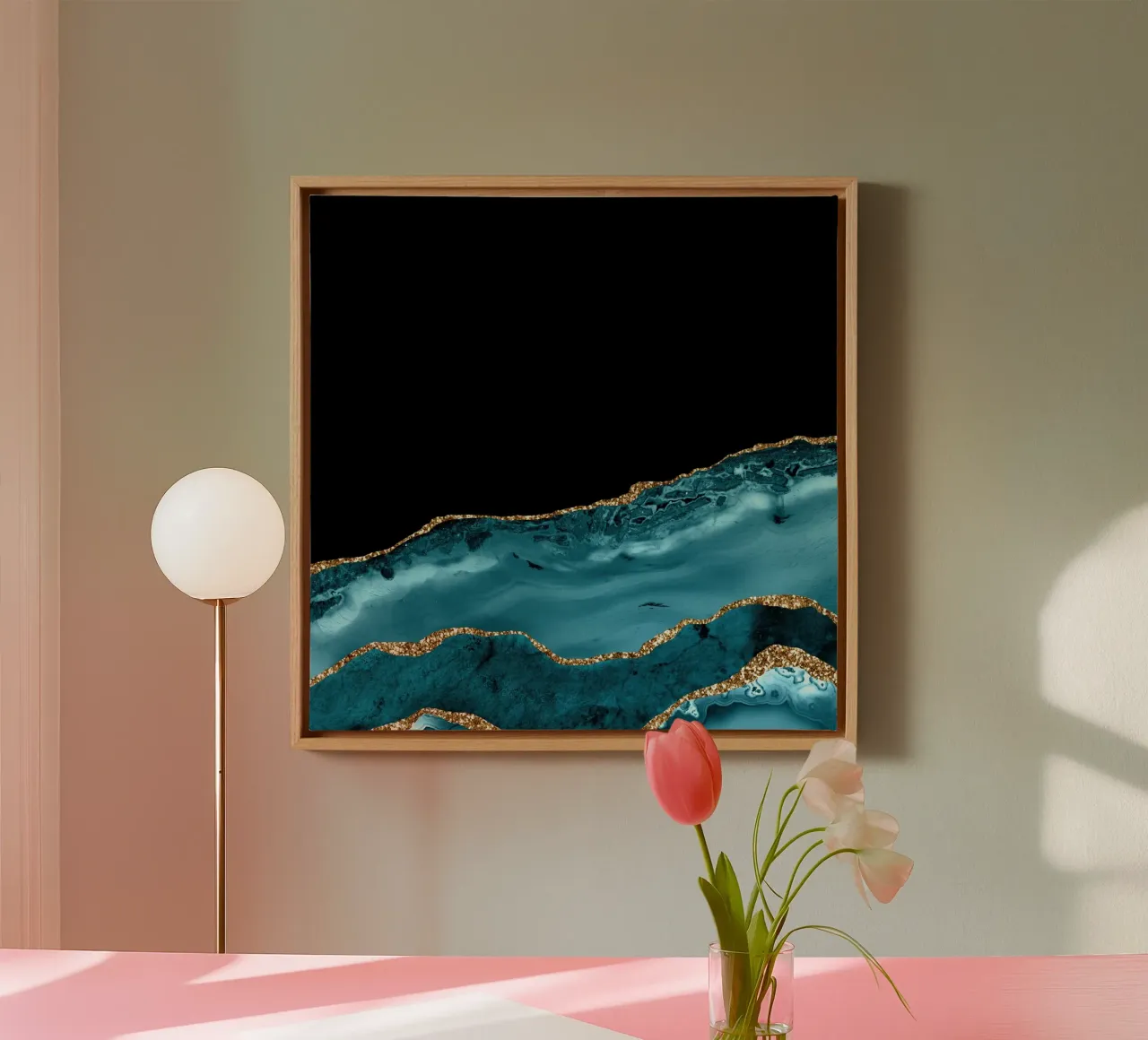 Teal & Gold Agate Texture 16 canvas with Floater frame by Gemstone Textures