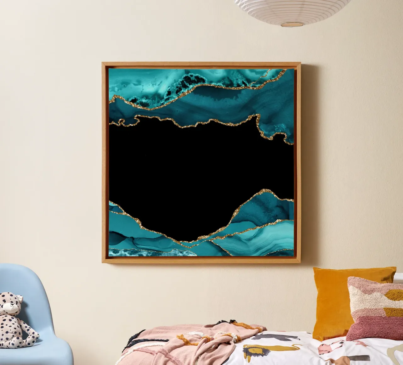 Teal & Gold Agate Texture 17 canvas with Floater frame by Gemstone Textures