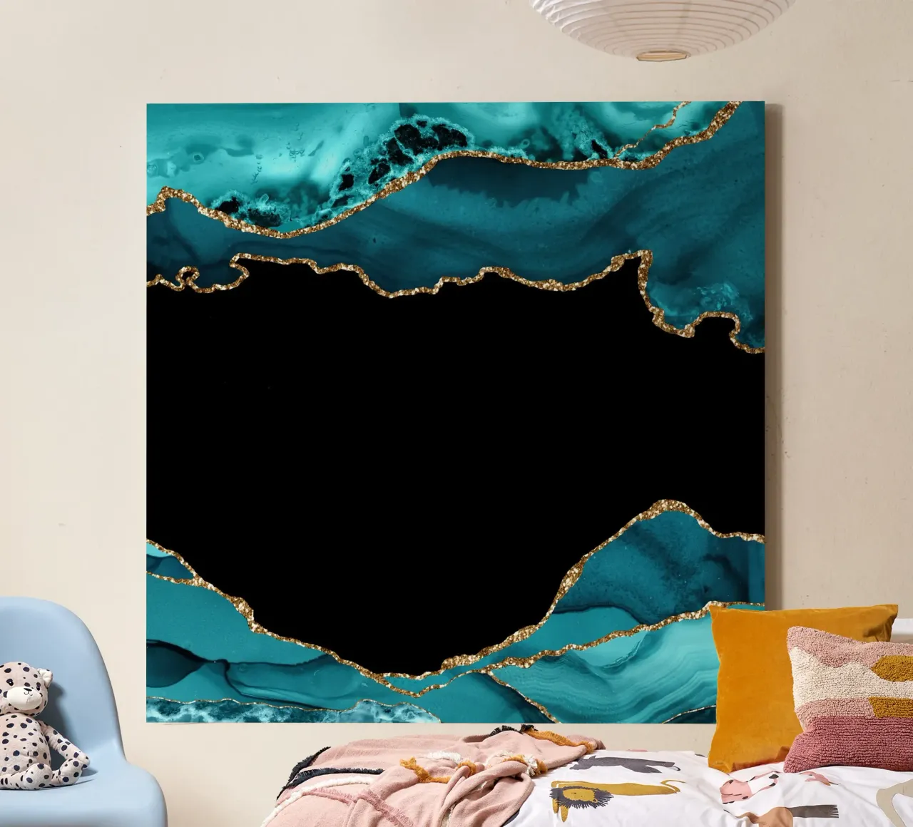 Teal & Gold Agate Texture 17 canvas with Floater frame by Gemstone Textures