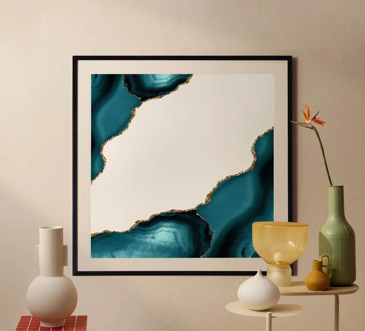 Texture agata oro e verde acqua 22 poster con telaio in legno da Gemstone Textures