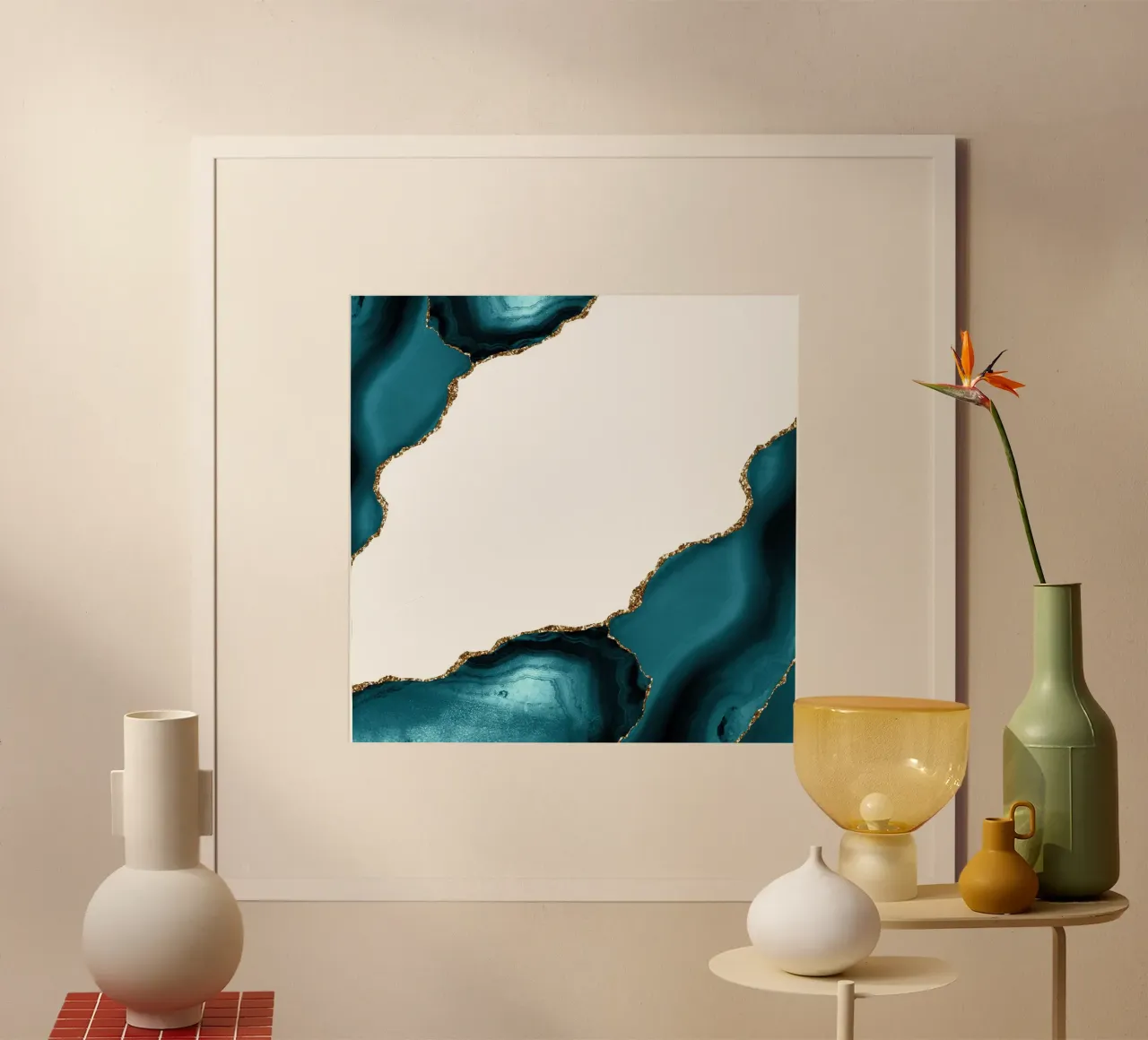 Texture agata oro e verde acqua 22 poster con telaio in legno da Gemstone Textures