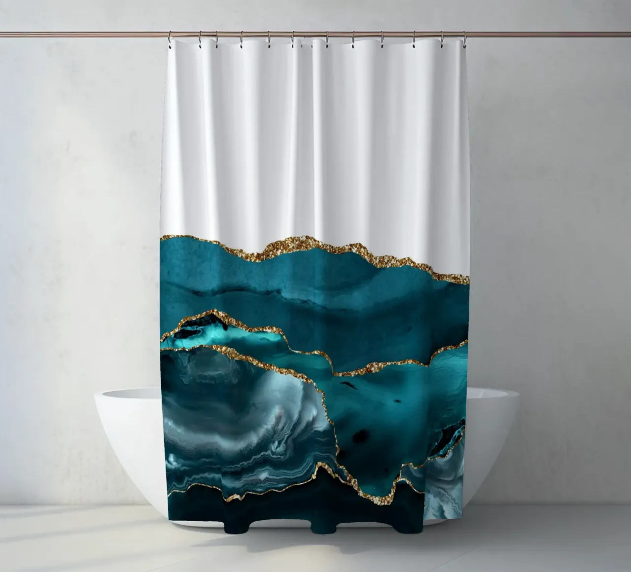 Blaugrün & Gold Achatstruktur 25 Duschvorhang von Gemstone Textures