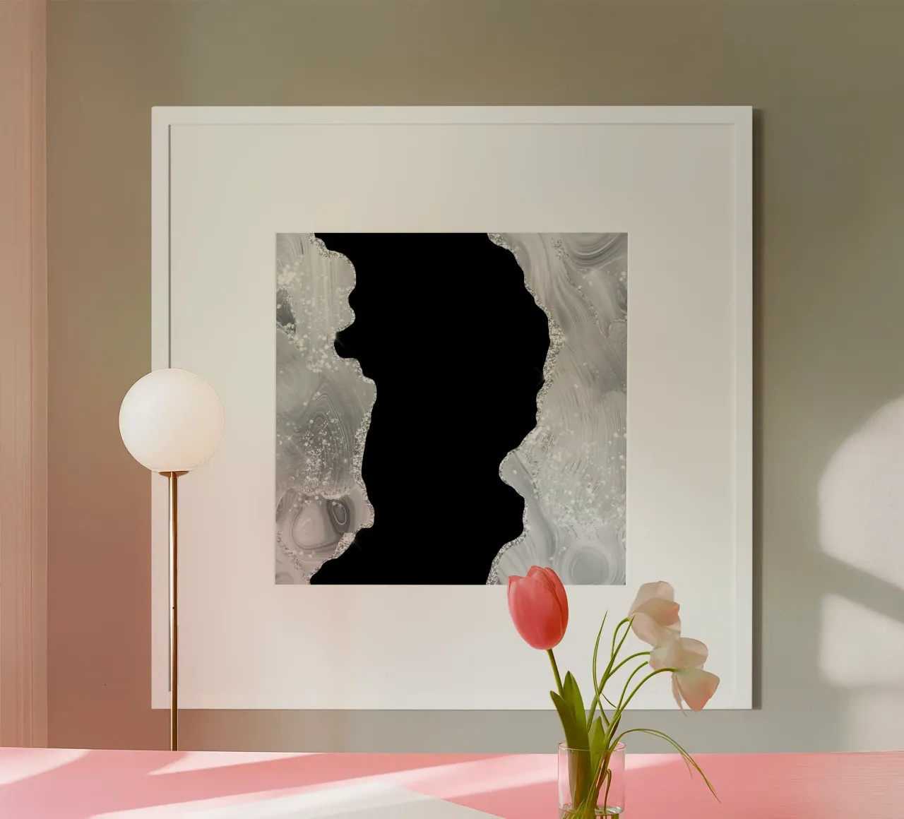 Texture Agata Glitterata Bianca e Argento 03 poster con telaio in alluminio da Gemstone Textures