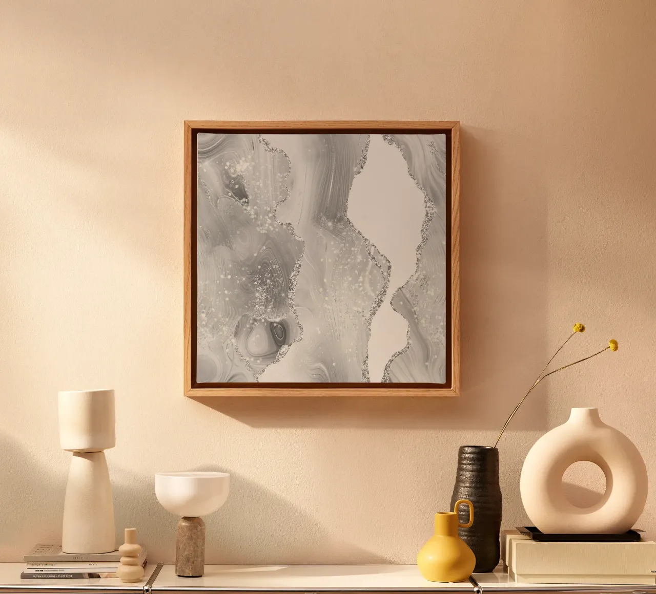 Agata glitterata bianca e argento Texture 07 tela con Cornice a cassetta da Gemstone Textures