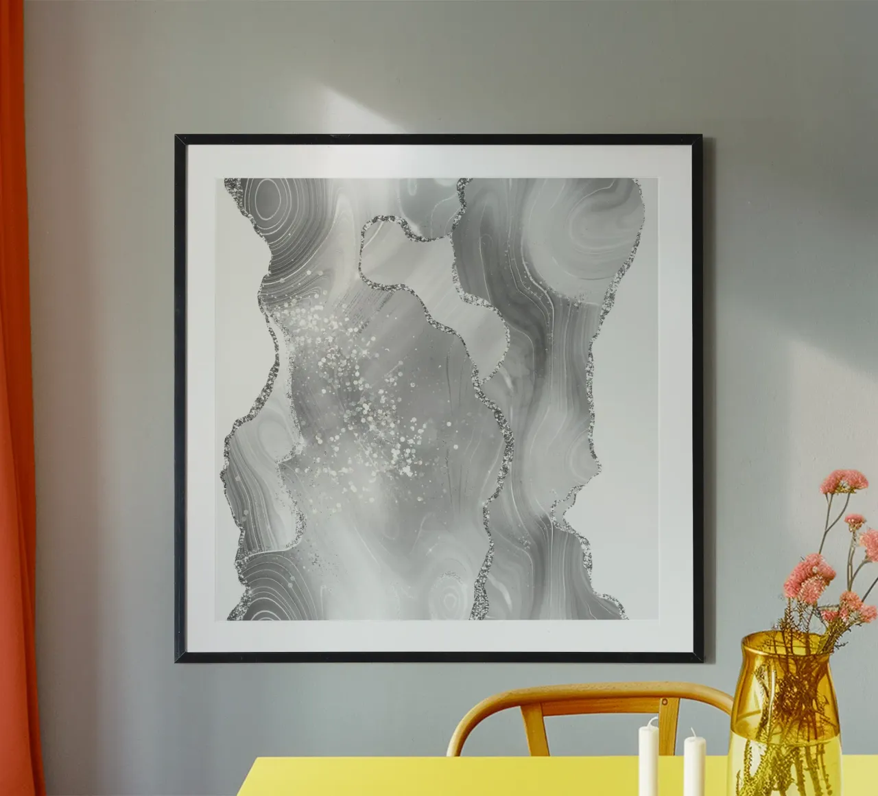 Agata glitterata bianca e argento Texture 08 poster con telaio in alluminio da Gemstone Textures