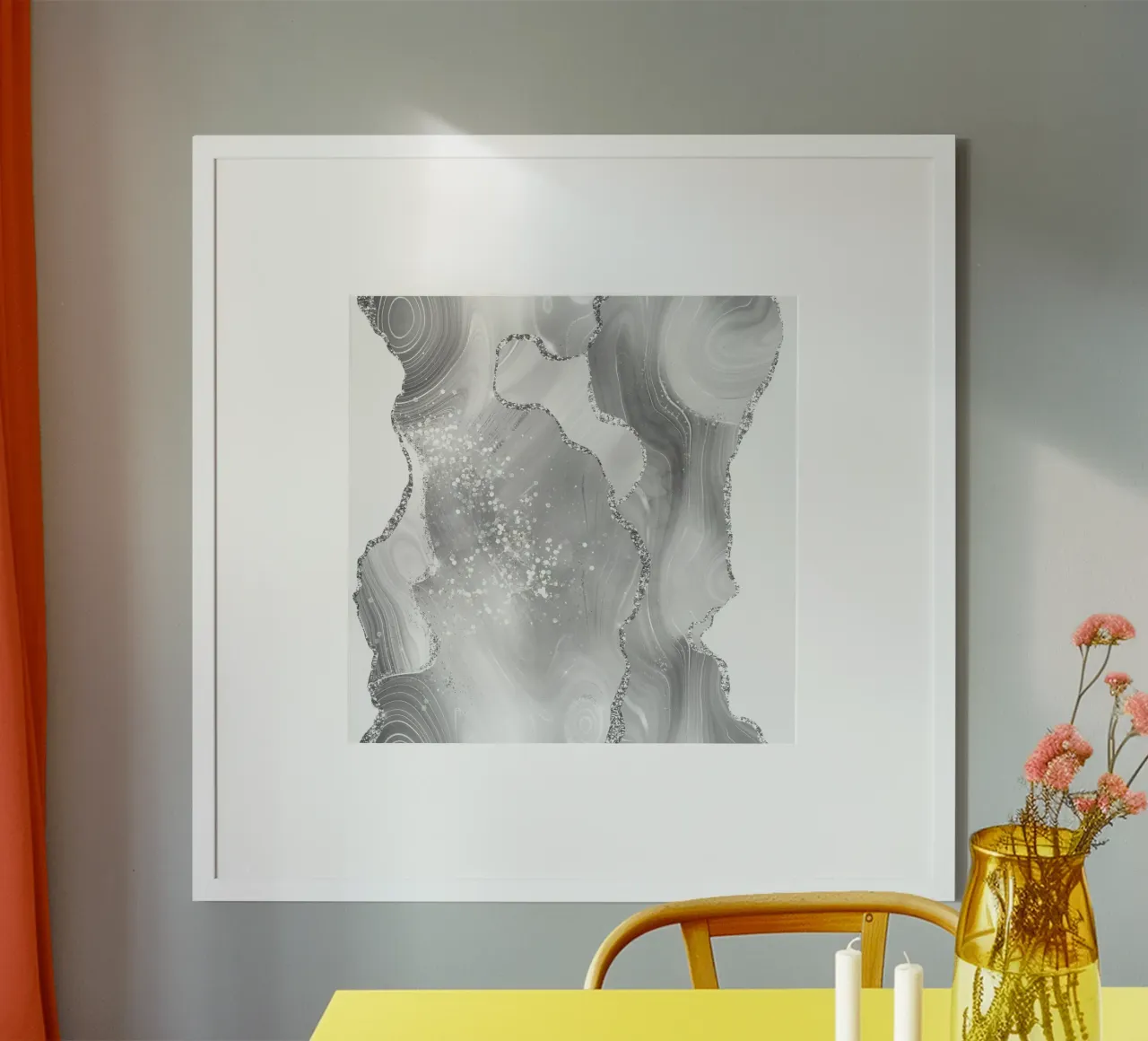 Agata glitterata bianca e argento Texture 08 poster con telaio in alluminio da Gemstone Textures