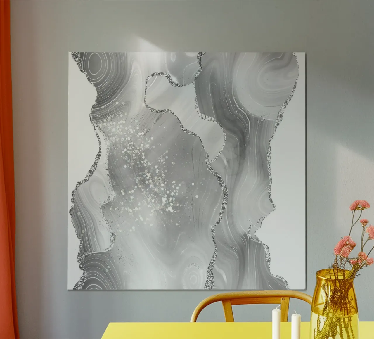 Agata glitterata bianca e argento Texture 08 poster con telaio in alluminio da Gemstone Textures