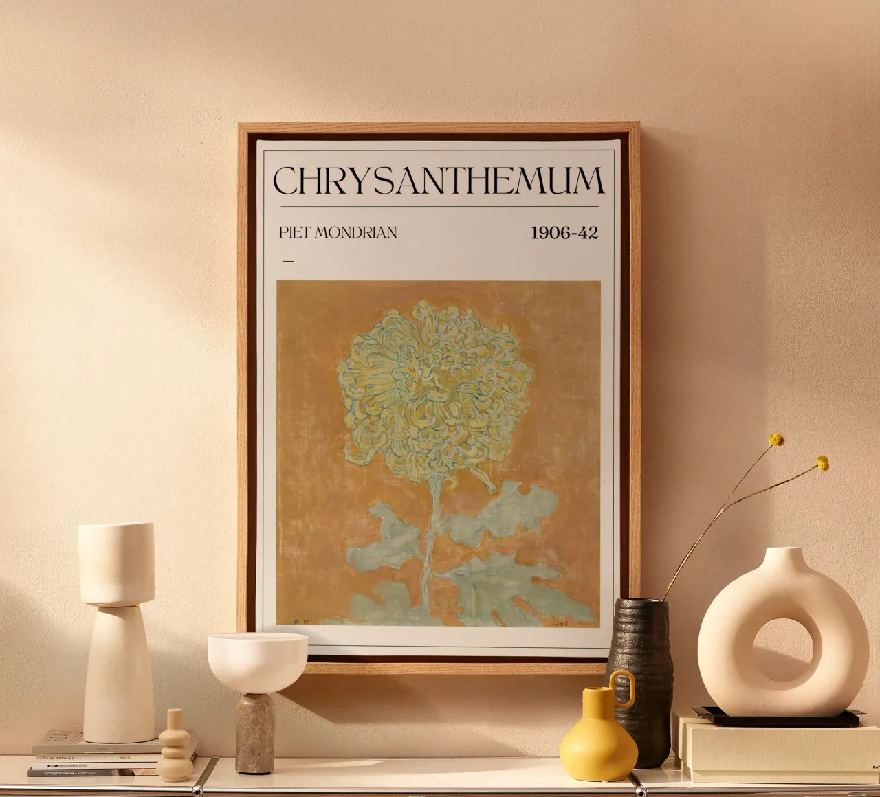 Piet - Mondrian Chrysanthemum - Blume tela con Cornice a cassetta da Second Canvas
