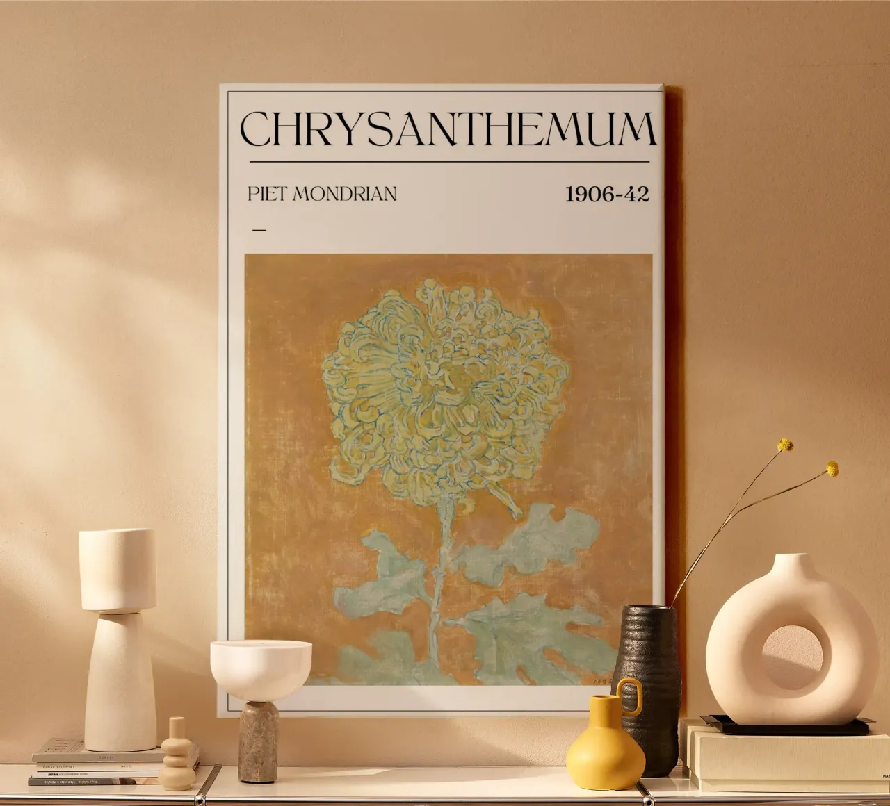 Piet - Mondrian Chrysanthemum - Blume tela con Cornice a cassetta da Second Canvas