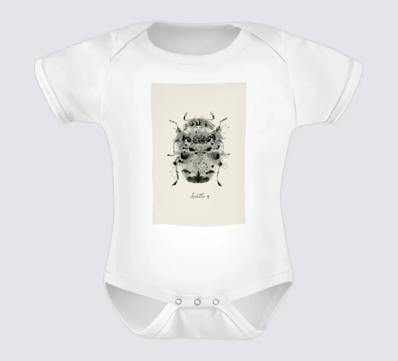 Ink Beetle Greyscale body neonato maniche corte da Flora & Fauna