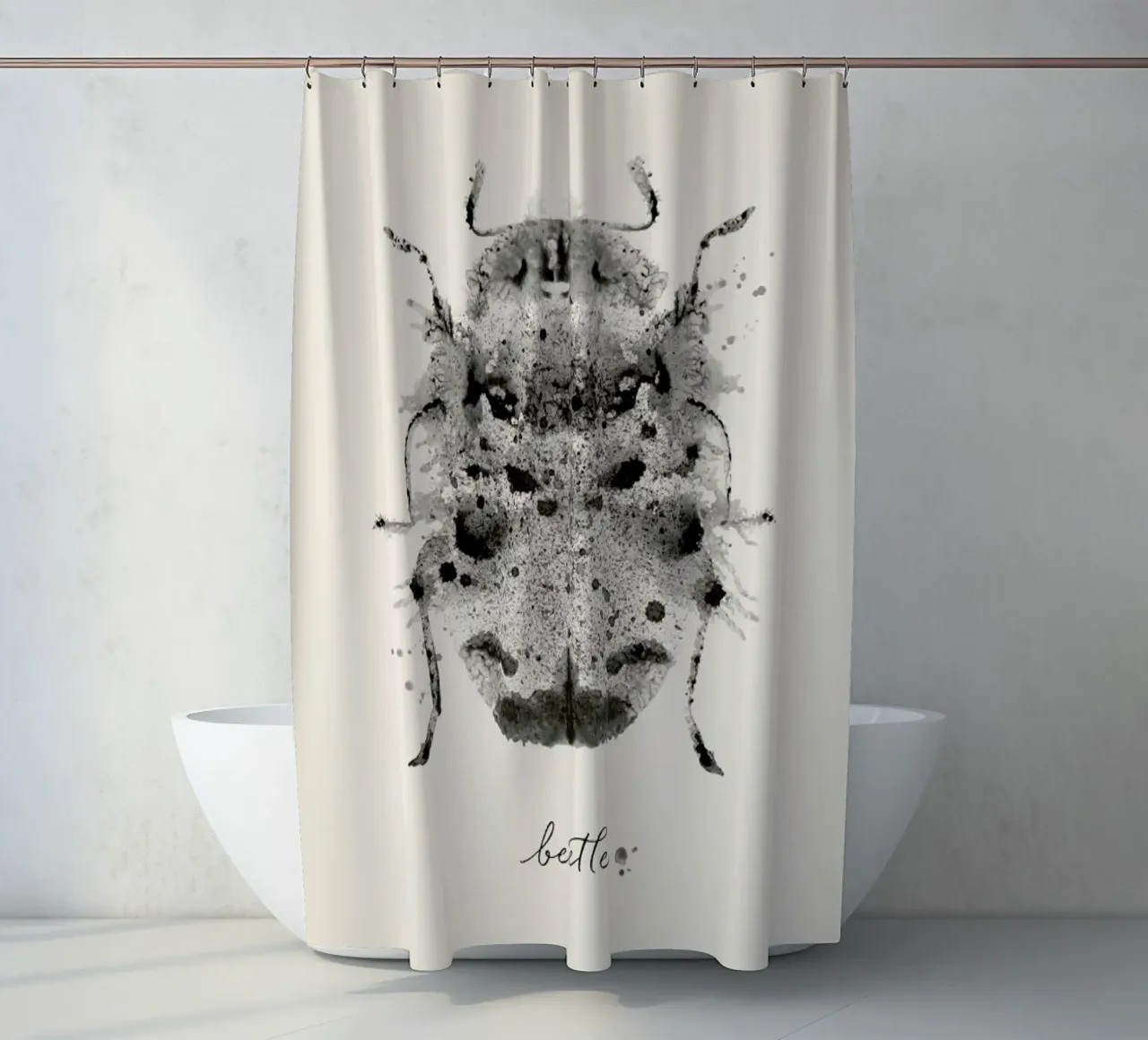 Ink Beetle Greyscale tenda da doccia da Flora & Fauna