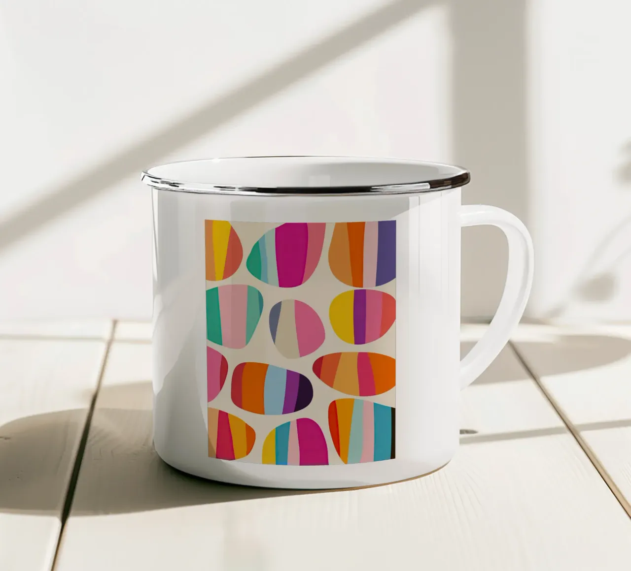 Abstract Colourful Striped Stones | Digital Painting enamel mug by Autofocus