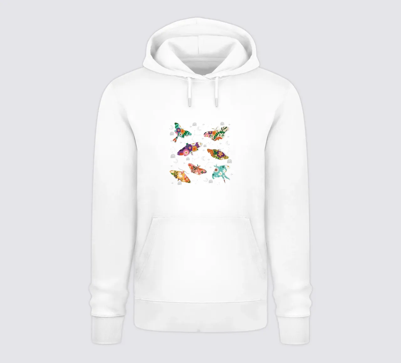 Falene cosmiche floreali - Senape celeste Boho felpa con cappuccio da susanacosta