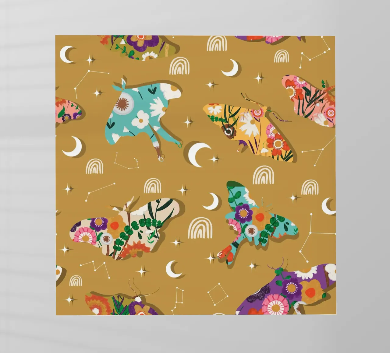 Falene cosmiche floreali - Senape celeste Boho pellicola backlit da susanacosta