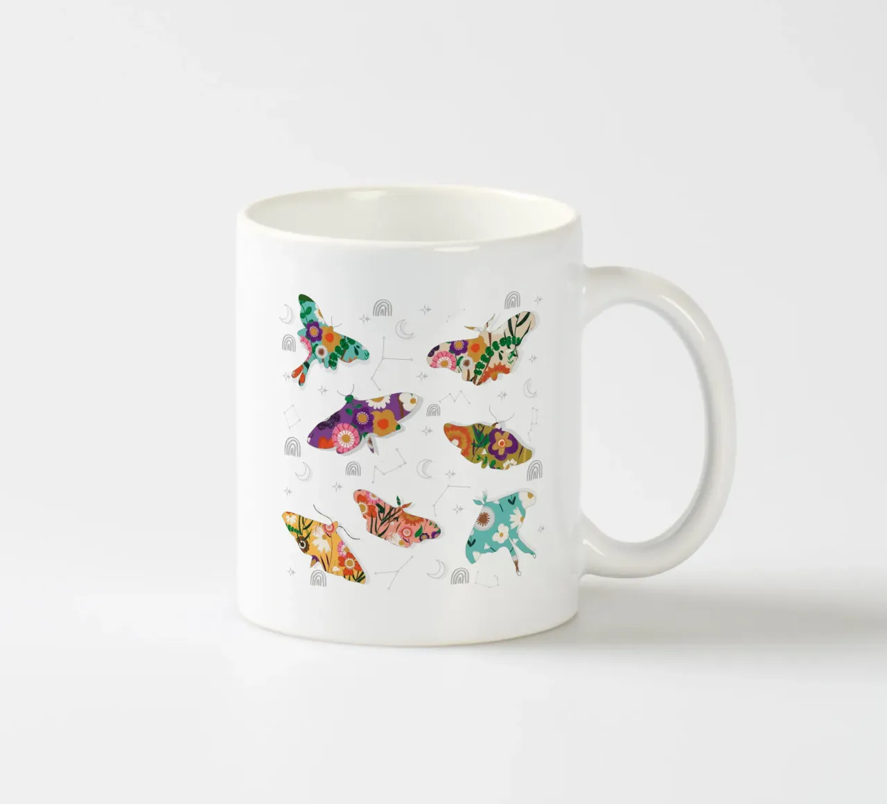 Falene cosmiche floreali - Senape celeste Boho tazza in ceramica da susanacosta